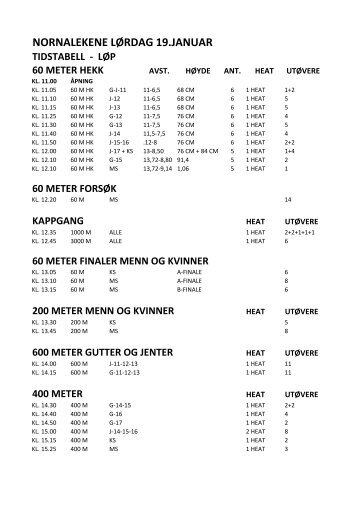 TIDSTABELL LØRDAG - Fana IL