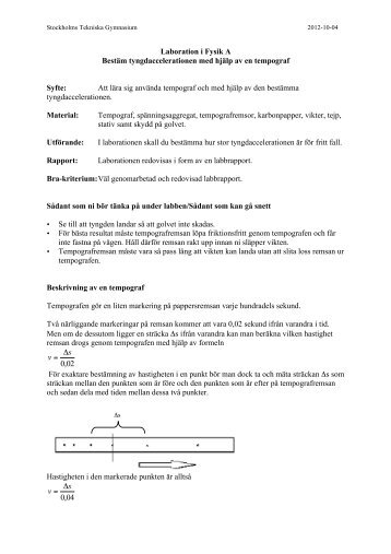 Instruktion Laboration Tyngdacceleration - Wikiskola