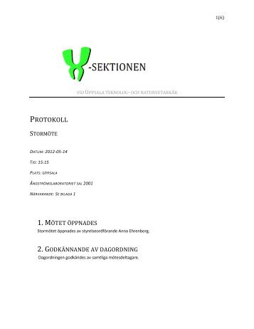 PROTOKOLL - X-sektionen - Uppsala teknolog- och naturvetarkår