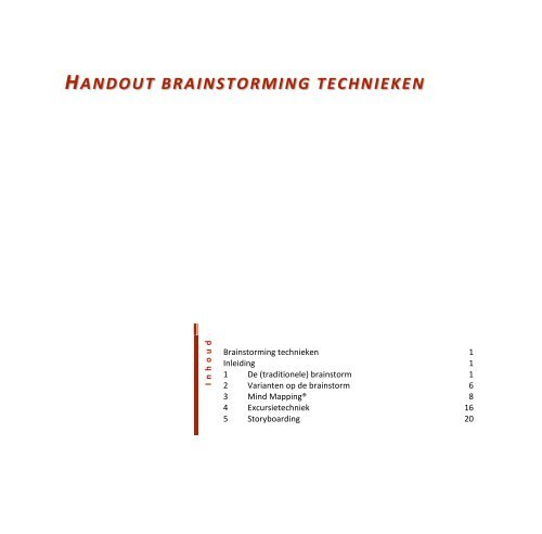 Handout brainstorming technieken - Samenspraak Advies