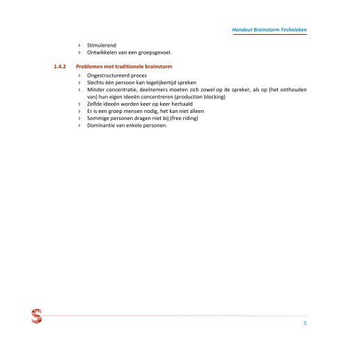 Handout brainstorming technieken - Samenspraak Advies