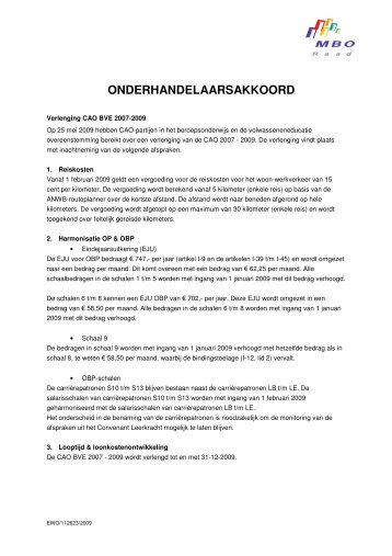 Akkoord CAO BVE 2009 - Salaris-informatie.nl