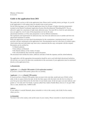 Guide to the application form 2011 - Optagelse.dk