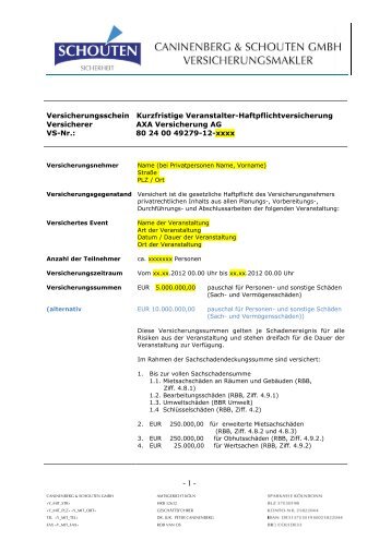 Versicherungsschein - Caninenberg und Schouten GmbH