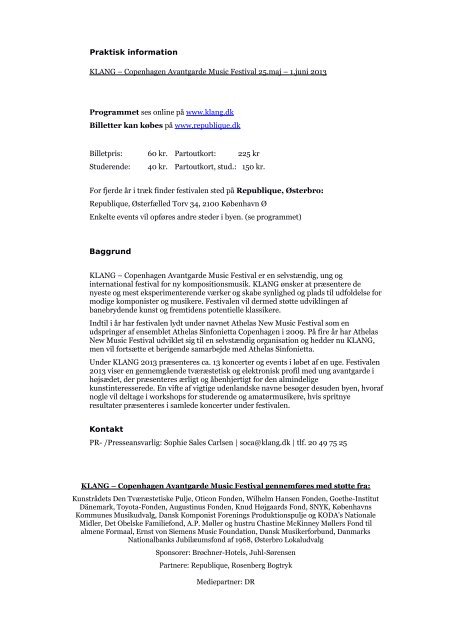 Pressemeddelelse maj 2013 (94,6 kb, pdf) - Klang Copenhagen ...