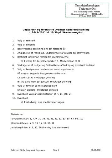 Referat Ordinær Generalforsamling den 26/1-2011