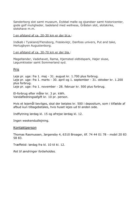 Sønderjydsk afdeling HAVGLIMT Adresse Beskrivelse Attraktioner