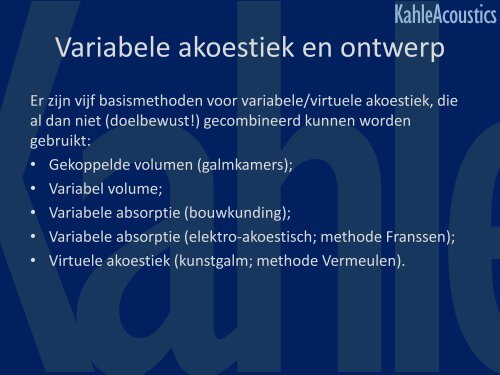 Akoestiek en Architectuur bij zalen voor de ... - Zichtlijnen