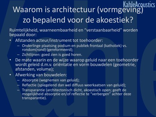 Akoestiek en Architectuur bij zalen voor de ... - Zichtlijnen