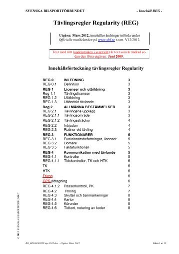 Tävlingsregler Regularity (REG) - Svenska Bilsportförbundet