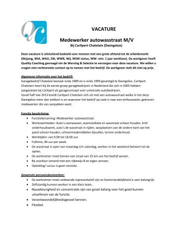 VACATURE Medewerker autowasstraat M/V