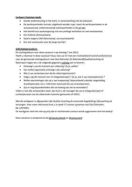 VACATURE Medewerker autowasstraat M/V