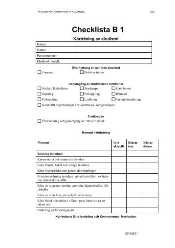 Checklista B 1 Körträning av elrullstol