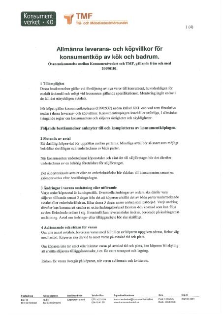 Allmänna avtalsvillkor för köp av kök och badrum - omBoende.se