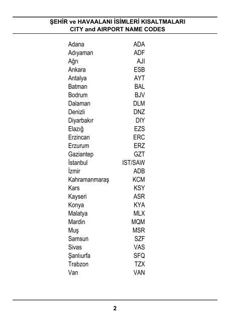 Winter 2006 Domestic Timetable - Turkish Airlines