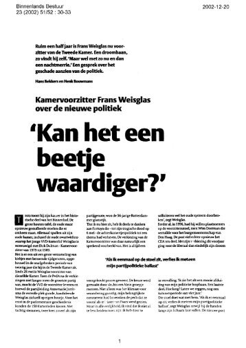 Kamervoorzitter Frans Weisglas over de nieuwe politiek 'Kan het ...