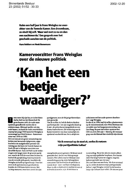 Kamervoorzitter Frans Weisglas over de nieuwe politiek 'Kan het ...