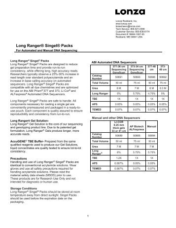 Long Ranger® Singel® Packs - Lonza