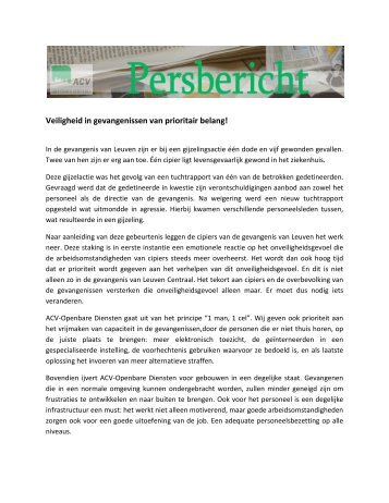 Veiligheid in gevangenissen van prioritair belang! - ACV Openbare ...