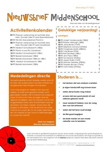 Nieuwsbrief middenschool - Vrij Technisch Instituut Brugge