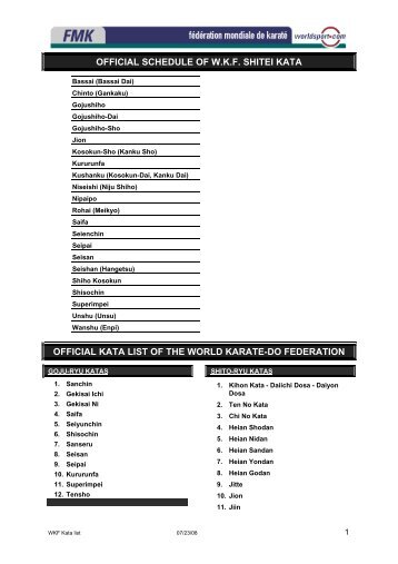 official schedule of wkf shitei kata official kata list of the world karate ...