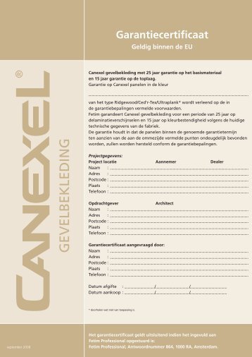 Canexel garantie certificaat