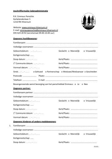 Inschrijfformulier ledenadministratie R.K. Emmaus Parochie ...