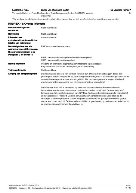 veiligheidsinformatieblad - P&G Chemicals