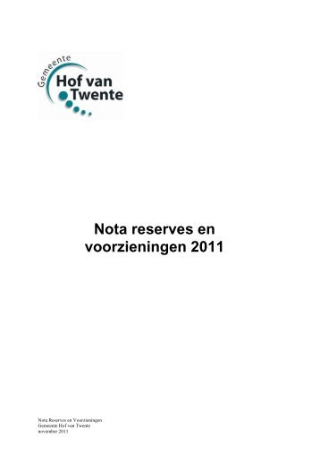 Nota Reserves en Voorzieningen - Gemeente Hof van Twente