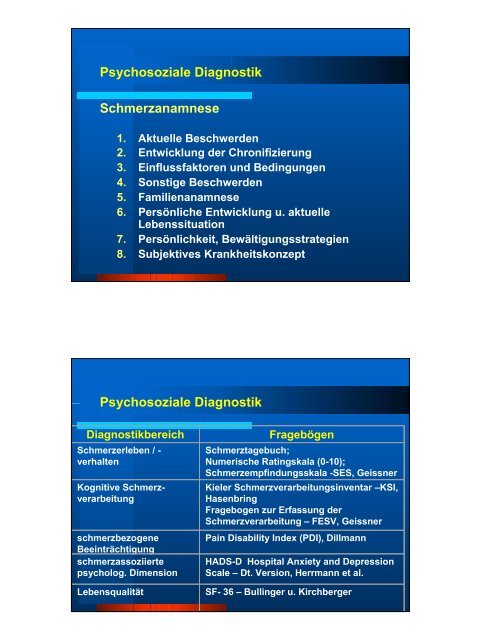 Psychologische Diagnostik bei chronischen Schmerzen