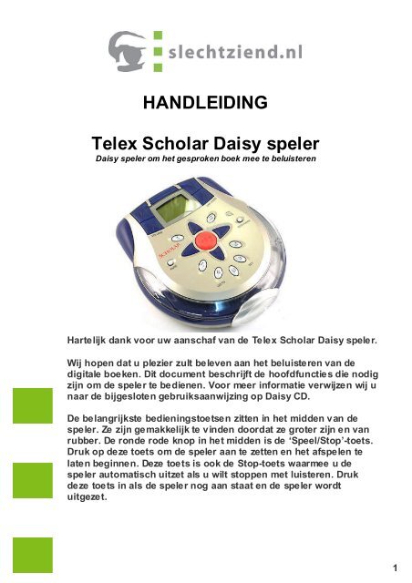 HANDLEIDING Telex Scholar Daisy speler - Slechtziend.nl