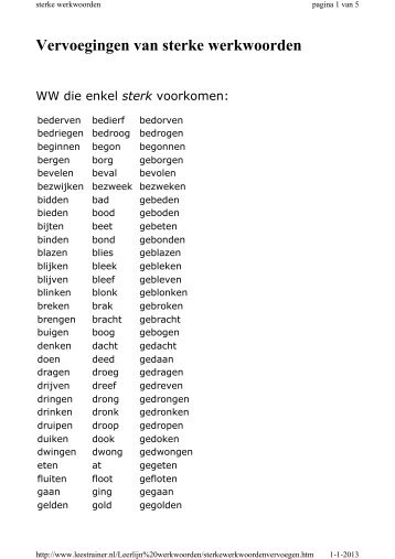 Vervoegingen van sterke werkwoorden