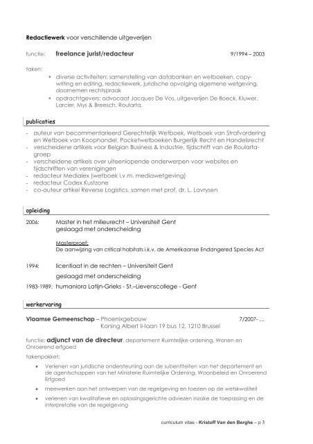 Kristoff Van den Berghe curriculum vitae