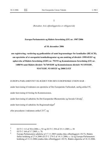 Europa-Parlamentets og Rådets forordning (EF) - REACH Compliance