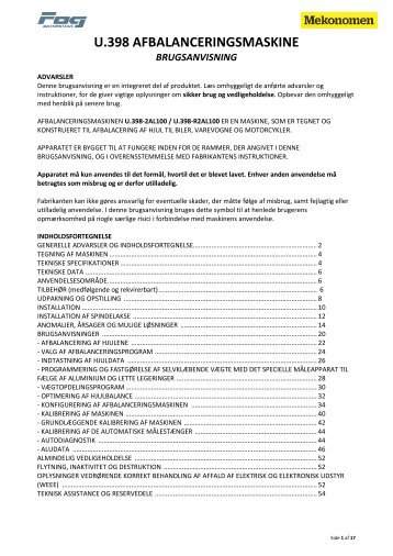 u.398 afbalanceringsmaskine brugsanvisning