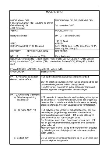 Referat af bestyrelsesmøde afholdt den 1. december 2010