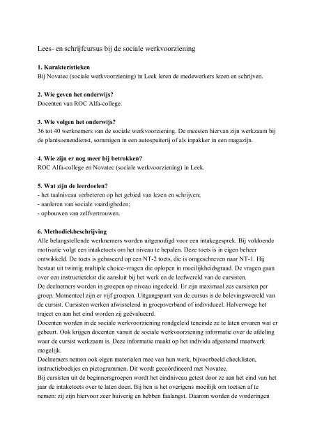 Lees- en schrijfcursus bij de sociale werkvoorziening