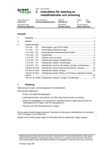 C Instruktion för lastning av metalltrådrullar och armering