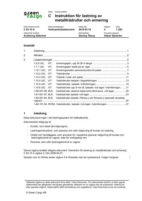C Instruktion för lastning av metalltrådrullar och armering