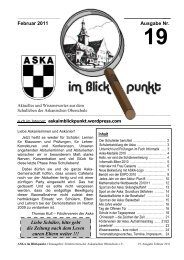 Februar 2011 Ausgabe Nr. Liebe Schüler, bitte ... - ASKA im Blickpunkt