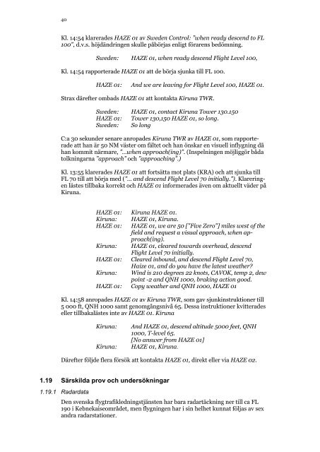 Preliminär faktasammanställning - Statens Haverikommission