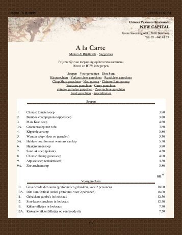 Menu - A la carte - New Capital