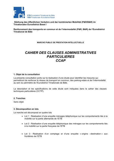 CAHIER DES CLAUSES ADMINISTRATIVES PARTICULIERES CCAP