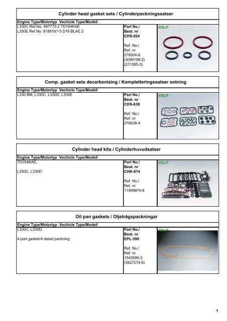 Comp. gasket sets decarbonizing ... - Walker Plant Ltd