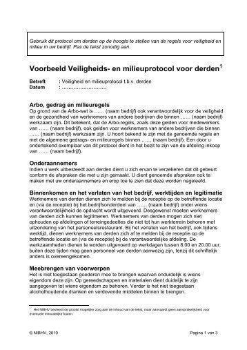 Voorbeeld Veiligheids- en milieuprotocol voor derden - Nibhv