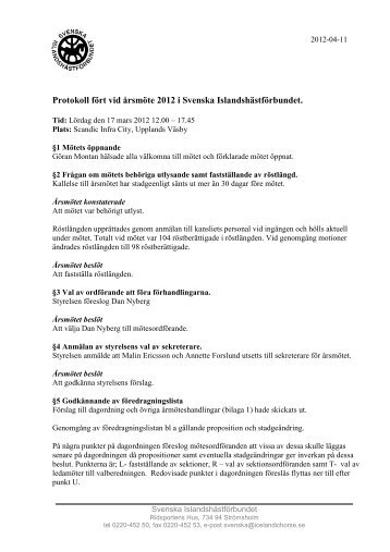 Protokoll årsmöte 2012-03-17x.pdf - Svenska Islandshästförbundet