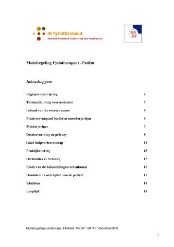 Modelregeling Fysiotherapeut –Patiënt Inhoudsopgave - KNGF