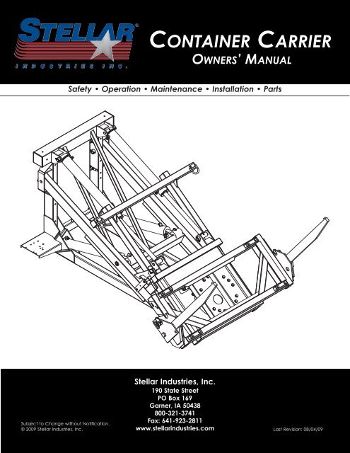 SI Series Container Carrier Manual - Stellar Industries, Inc.