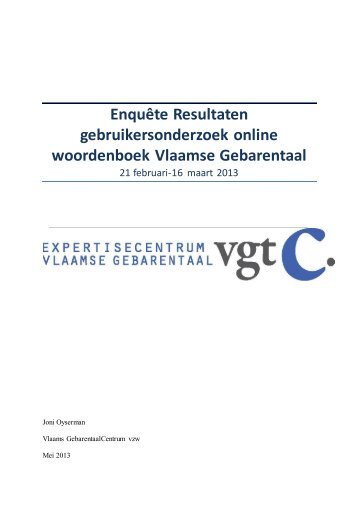 Gebruikersonderzoek online digitaal woordenboek VGT - Vlaams ...