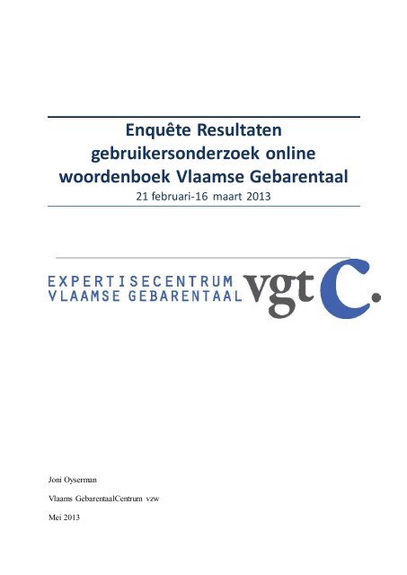 Gebruikersonderzoek online digitaal woordenboek VGT - Vlaams ...